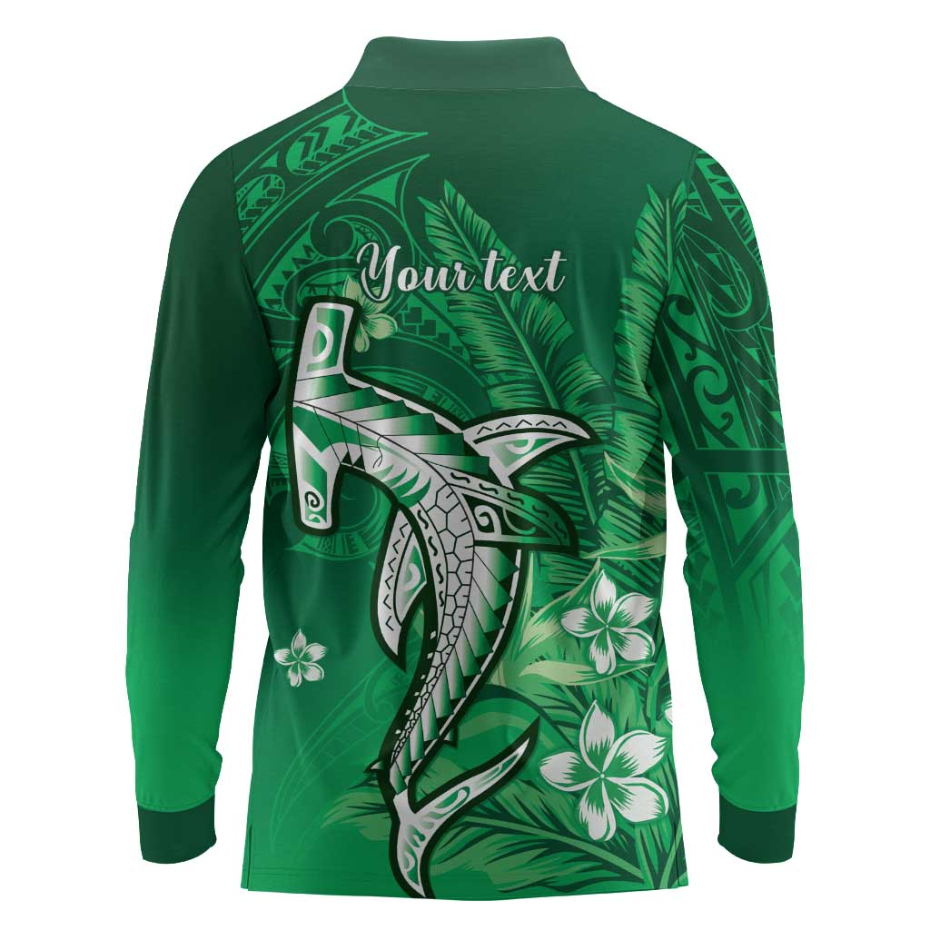 Personalized Hawaiian Maori Hammerhead Shark Long Sleeve Polo Shirt Omaomao Plumeria LT9 - Polynesian Pride