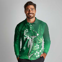 Personalized Hawaiian Maori Hammerhead Shark Long Sleeve Polo Shirt Omaomao Plumeria LT9 - Polynesian Pride