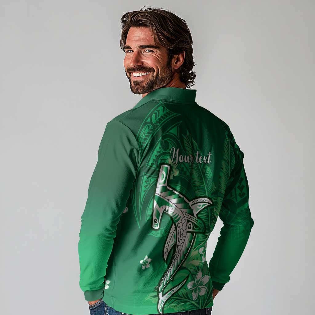 Personalized Hawaiian Maori Hammerhead Shark Long Sleeve Polo Shirt Omaomao Plumeria LT9 - Polynesian Pride