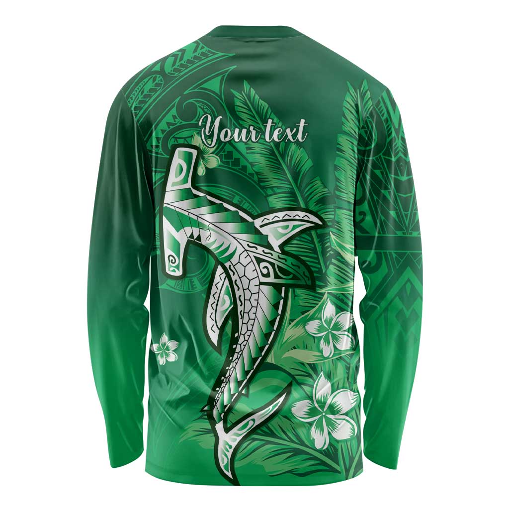 Personalized Hawaiian Maori Hammerhead Shark Long Sleeve Shirt Omaomao Plumeria LT9 - Polynesian Pride