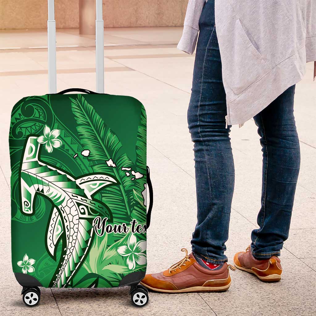 Personalized Hawaiian Maori Hammerhead Shark Luggage Cover Omaomao Plumeria LT9 Green - Polynesian Pride