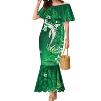 Personalized Hawaiian Maori Hammerhead Shark Mermaid Dress Omaomao Plumeria LT9 Women Green - Polynesian Pride