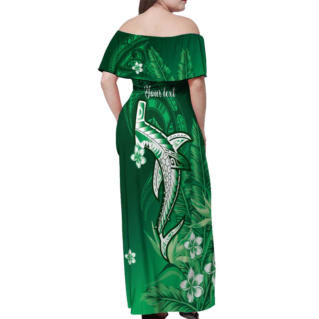 Personalized Hawaiian Maori Hammerhead Shark Off Shoulder Maxi Dress Omaomao Plumeria LT9 - Polynesian Pride
