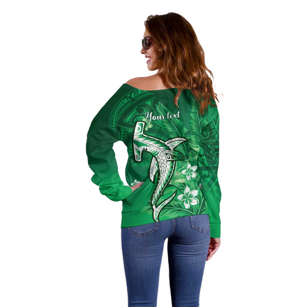 Personalized Hawaiian Maori Hammerhead Shark Off Shoulder Sweater Omaomao Plumeria LT9 - Polynesian Pride