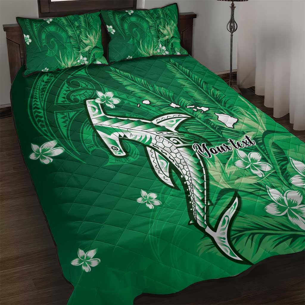 Personalized Hawaiian Maori Hammerhead Shark Quilt Bed Set Omaomao Plumeria LT9 Green - Polynesian Pride