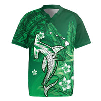 Personalized Hawaiian Maori Hammerhead Shark Rugby Jersey Omaomao Plumeria LT9 Green - Polynesian Pride