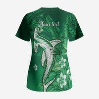 Personalized Hawaiian Maori Hammerhead Shark Scrub Top Omaomao Plumeria LT9 - Polynesian Pride