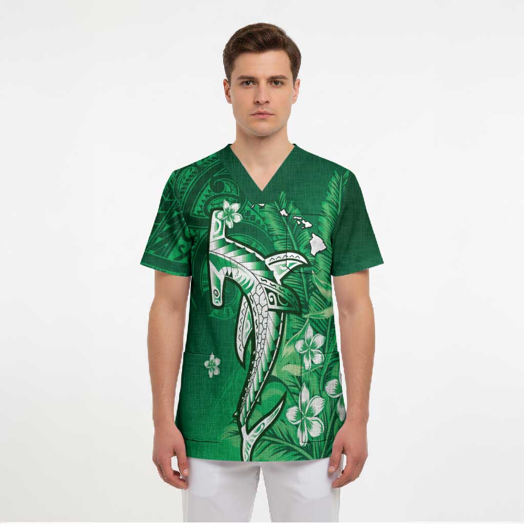Personalized Hawaiian Maori Hammerhead Shark Scrub Top Omaomao Plumeria LT9 - Polynesian Pride