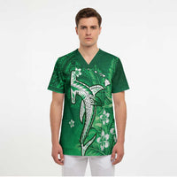 Personalized Hawaiian Maori Hammerhead Shark Scrub Top Omaomao Plumeria LT9 - Polynesian Pride