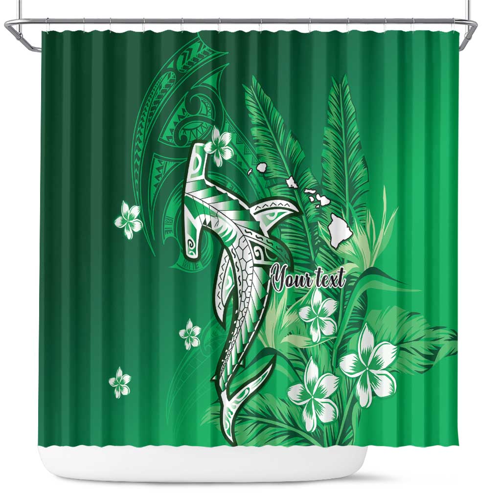 Personalized Hawaiian Maori Hammerhead Shark Shower Curtain Omaomao Plumeria LT9 Green - Polynesian Pride