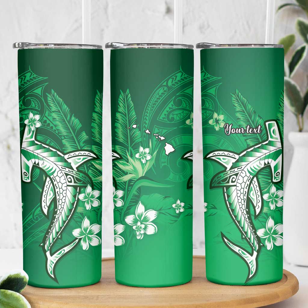Personalized Hawaiian Maori Hammerhead Shark Skinny Tumbler Omaomao Plumeria LT9 - Polynesian Pride