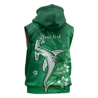 Personalized Hawaiian Maori Hammerhead Shark Sleeveless Hoodie Omaomao Plumeria LT9 - Polynesian Pride