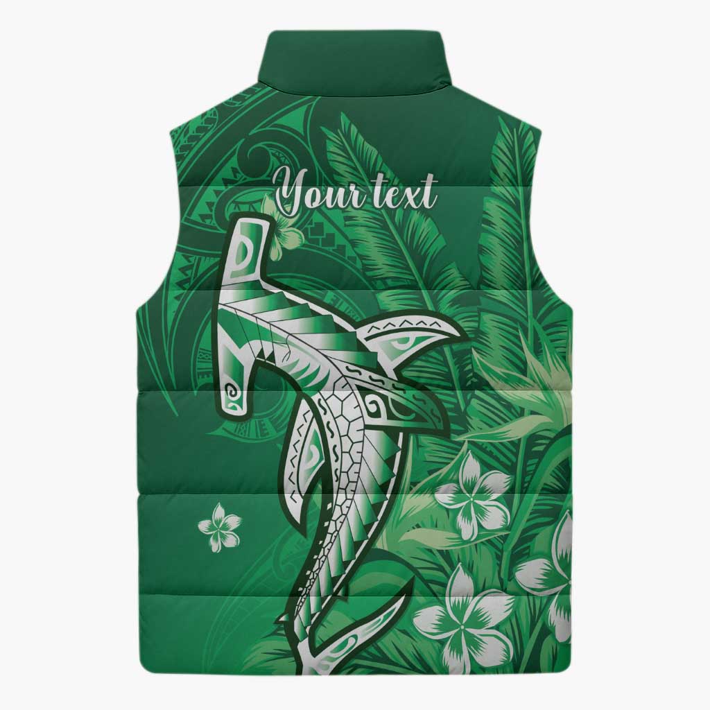Personalized Hawaiian Maori Hammerhead Shark Sleeveless Puffer Jacket Omaomao Plumeria LT9 - Polynesian Pride