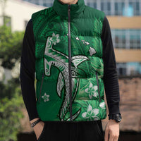 Personalized Hawaiian Maori Hammerhead Shark Sleeveless Puffer Jacket Omaomao Plumeria LT9 - Polynesian Pride