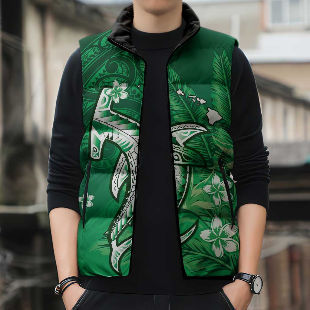 Personalized Hawaiian Maori Hammerhead Shark Sleeveless Puffer Jacket Omaomao Plumeria LT9 - Polynesian Pride