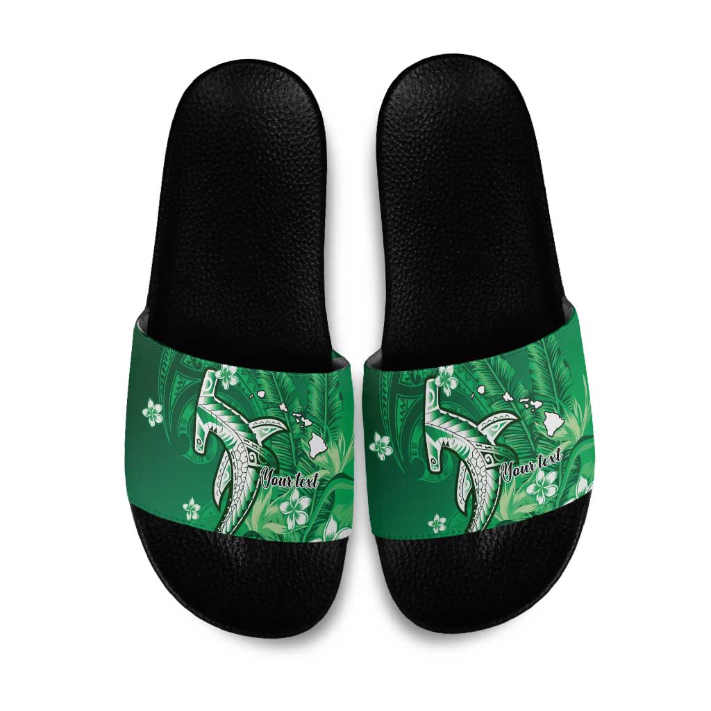 Personalized Hawaiian Maori Hammerhead Shark Slide Sandals Omaomao Plumeria - Polynesian Pride