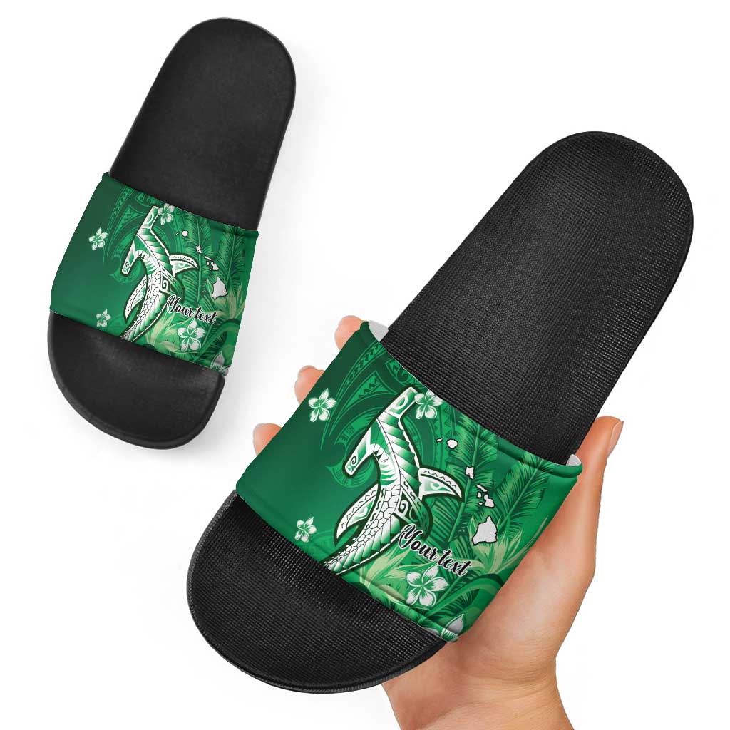 Personalized Hawaiian Maori Hammerhead Shark Slide Sandals Omaomao Plumeria - Polynesian Pride