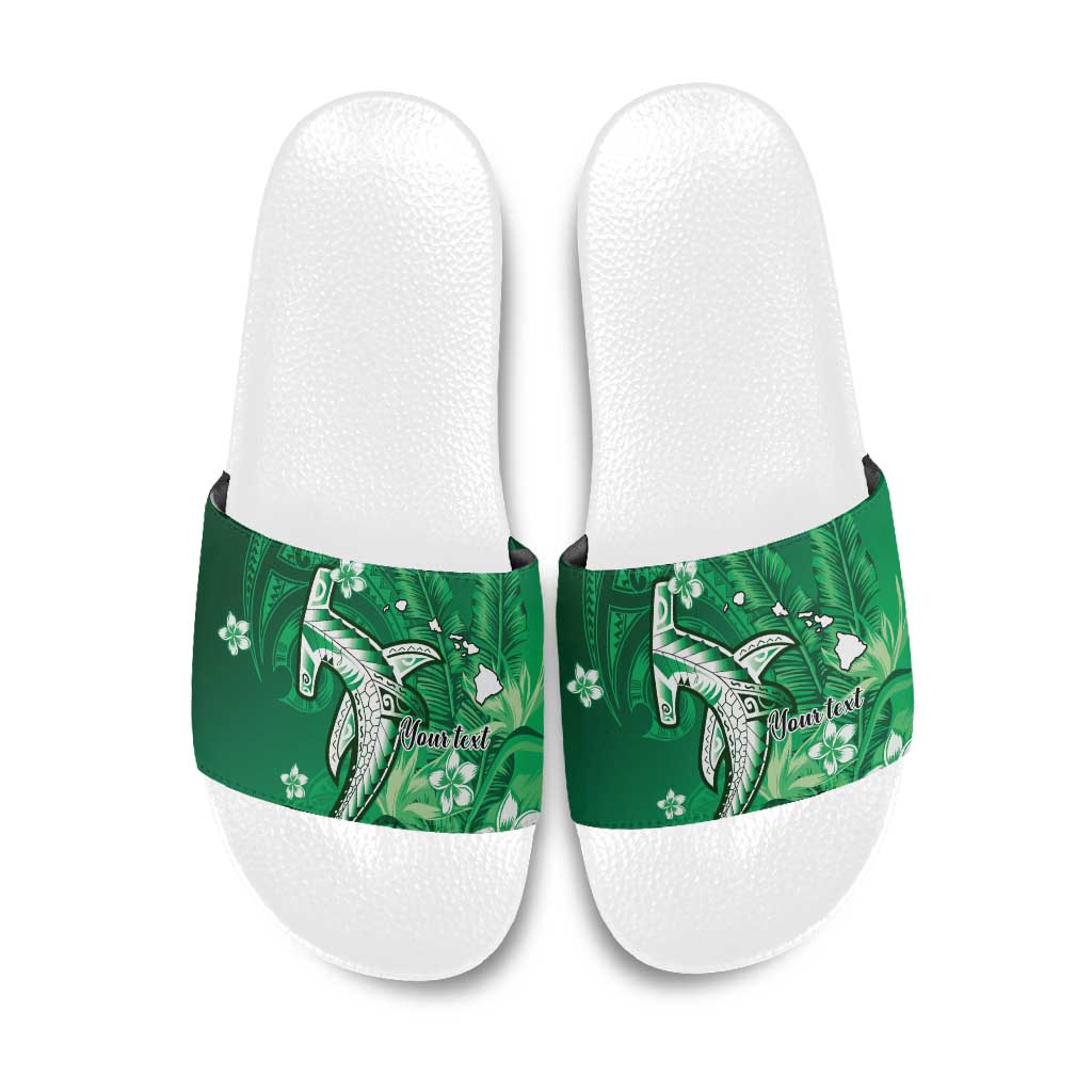 Personalized Hawaiian Maori Hammerhead Shark Slide Sandals Omaomao Plumeria - Polynesian Pride