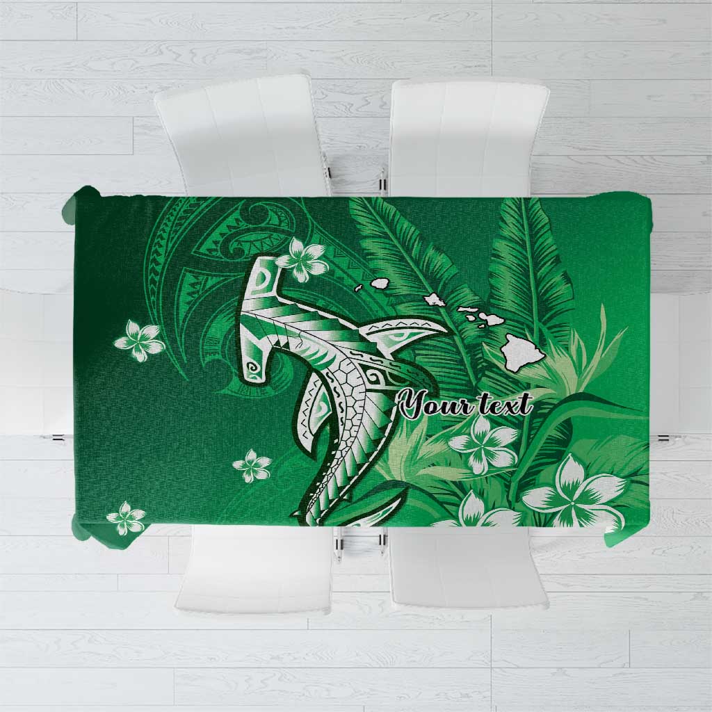 Personalized Hawaiian Maori Hammerhead Shark Tablecloth Omaomao Plumeria LT9 Green - Polynesian Pride