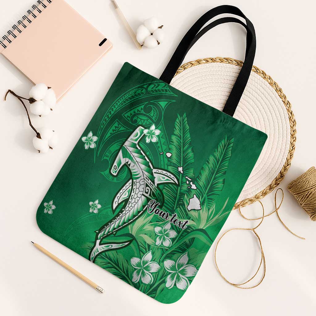 Personalized Hawaiian Maori Hammerhead Shark Tote Bag Omaomao Plumeria LT9 Black Strap One Size Green - Polynesian Pride