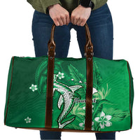 Personalized Hawaiian Maori Hammerhead Shark Travel Bag Omaomao Plumeria LT9 Green - Polynesian Pride