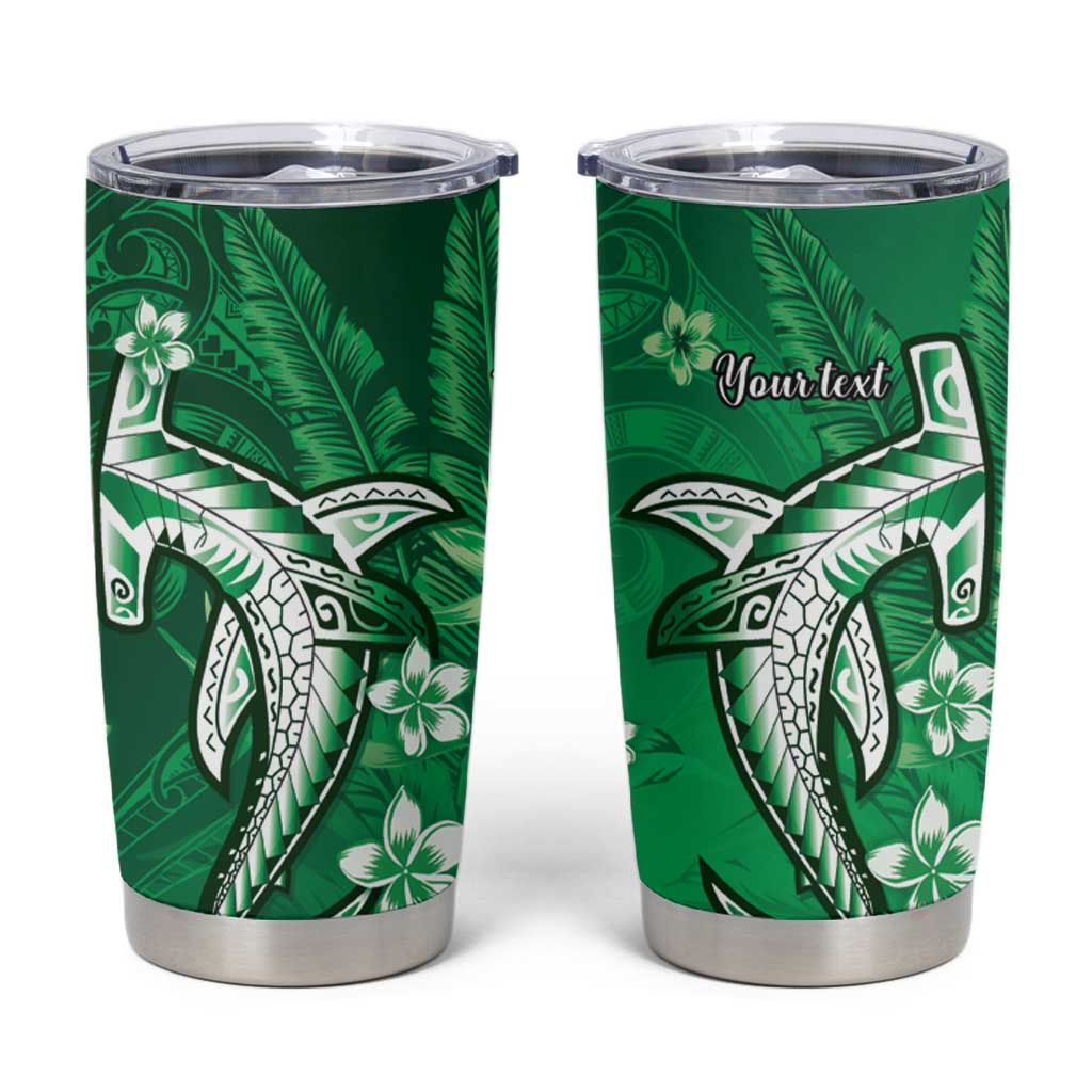 Personalized Hawaiian Maori Hammerhead Shark Tumbler Cup Omaomao Plumeria LT9 Green - Polynesian Pride