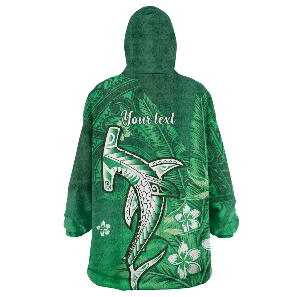 Personalized Hawaiian Maori Hammerhead Shark Wearable Blanket Hoodie Omaomao Plumeria LT9 - Polynesian Pride
