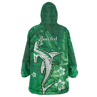 Personalized Hawaiian Maori Hammerhead Shark Wearable Blanket Hoodie Omaomao Plumeria LT9 - Polynesian Pride
