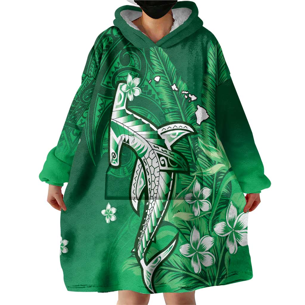 Personalized Hawaiian Maori Hammerhead Shark Wearable Blanket Hoodie Omaomao Plumeria LT9 - Polynesian Pride
