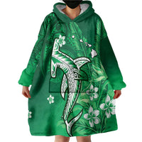 Personalized Hawaiian Maori Hammerhead Shark Wearable Blanket Hoodie Omaomao Plumeria LT9 - Polynesian Pride