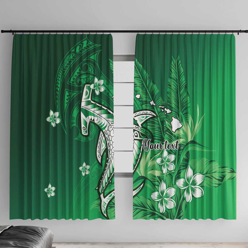 Personalized Hawaiian Maori Hammerhead Shark Window Curtain Omaomao Plumeria LT9 With Hooks Green - Polynesian Pride