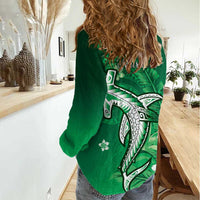 Personalized Hawaiian Maori Hammerhead Shark Women Casual Shirt Omaomao Plumeria LT9 - Polynesian Pride