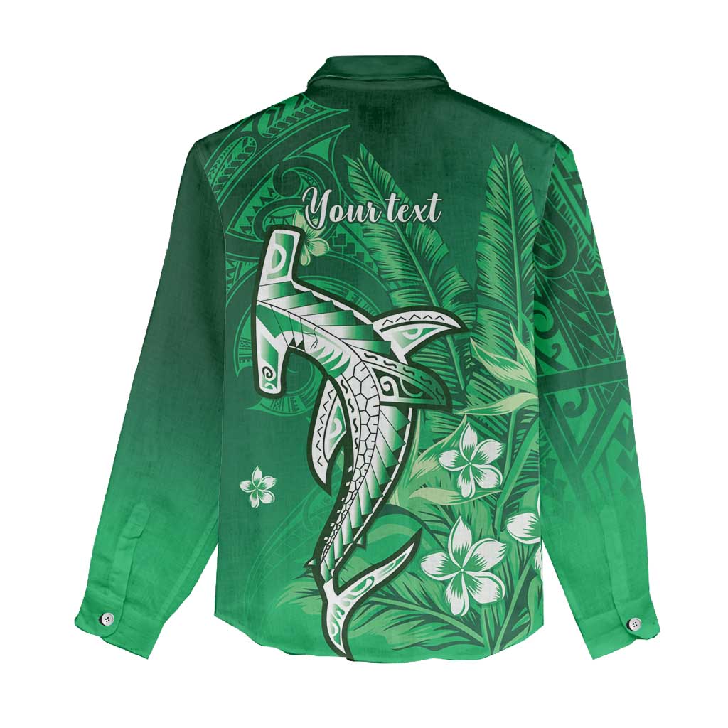 Personalized Hawaiian Maori Hammerhead Shark Women Casual Shirt Omaomao Plumeria LT9 - Polynesian Pride
