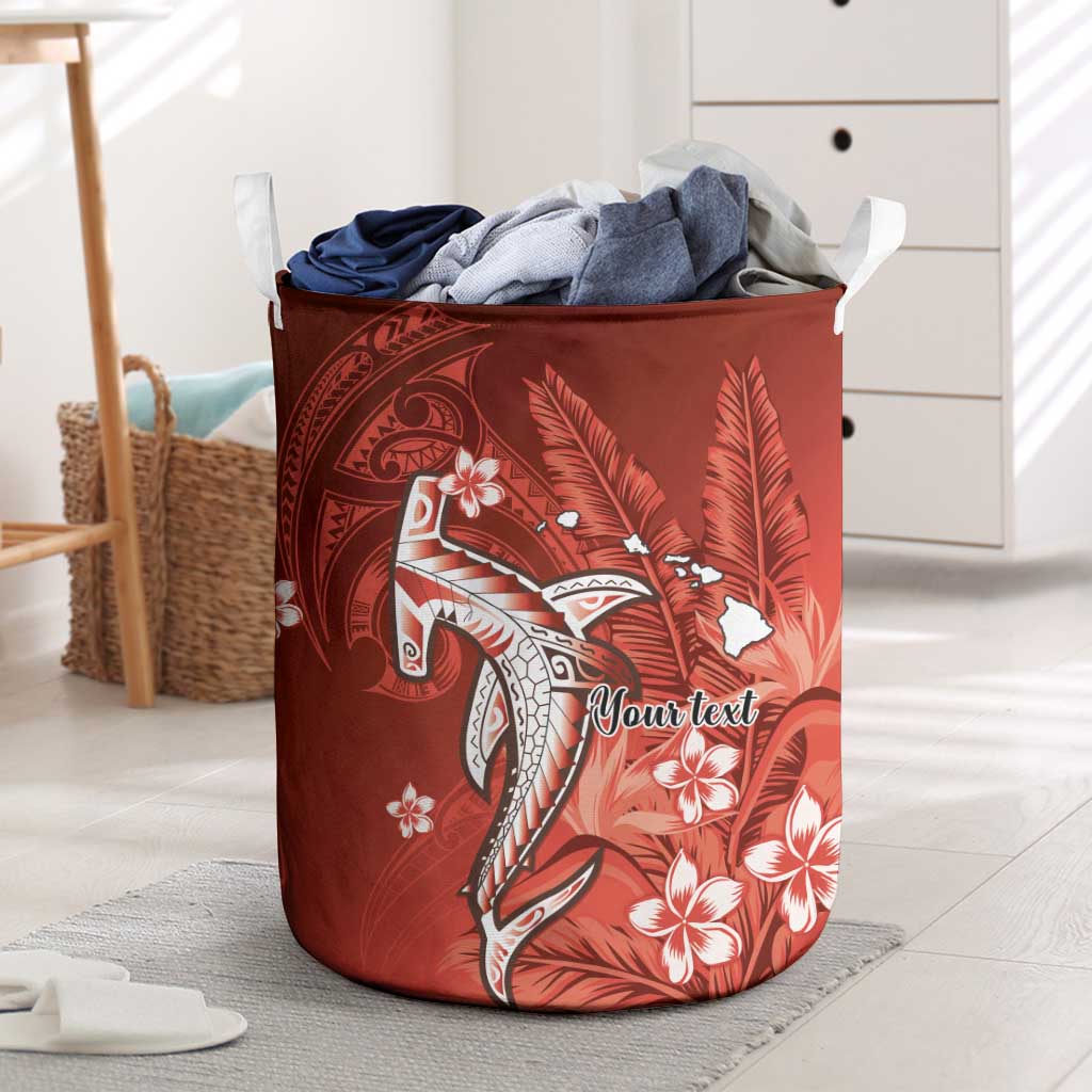 Personalized Hawaiian Maori Hammerhead Shark Laundry Basket Ulaula Plumeria LT9 Red - Polynesian Pride