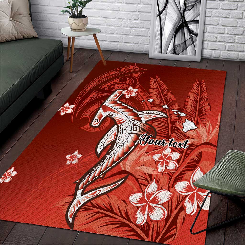 Personalized Hawaiian Maori Hammerhead Shark Area Rug Ulaula Plumeria LT9 Red - Polynesian Pride