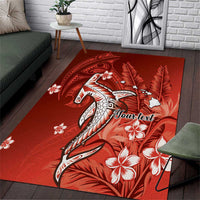 Personalized Hawaiian Maori Hammerhead Shark Area Rug Ulaula Plumeria LT9 Red - Polynesian Pride