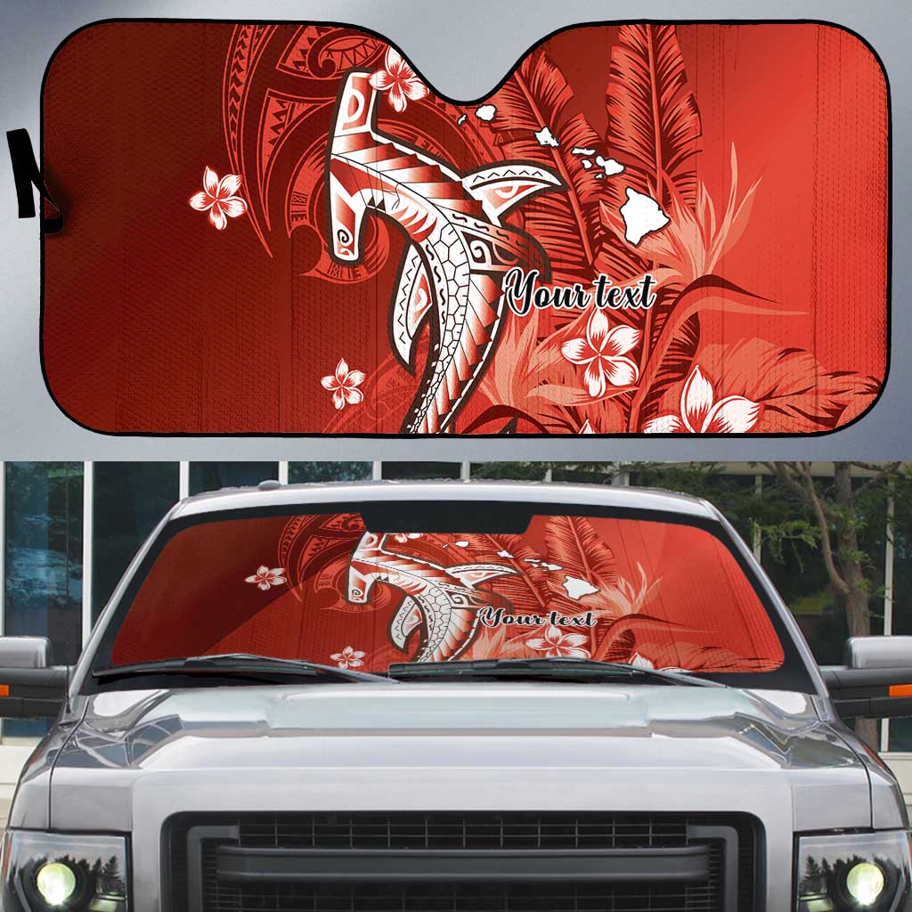 Personalized Hawaiian Maori Hammerhead Shark Auto Sun Shade Ulaula Plumeria LT9 Red - Polynesian Pride