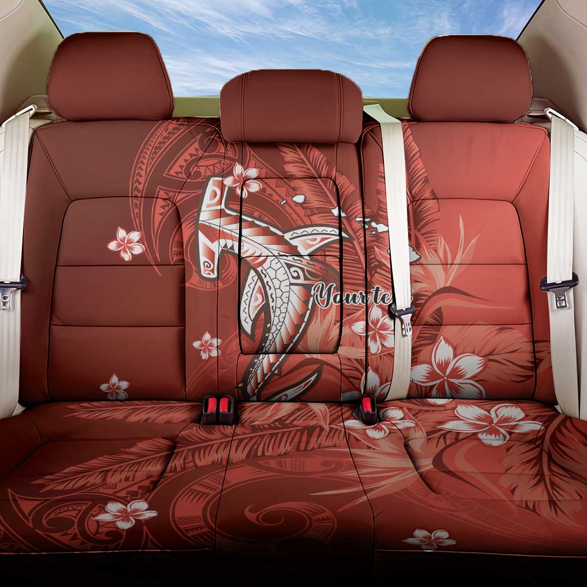 Personalized Hawaiian Maori Hammerhead Shark Back Car Seat Cover Ulaula Plumeria LT9 One Size Red - Polynesian Pride