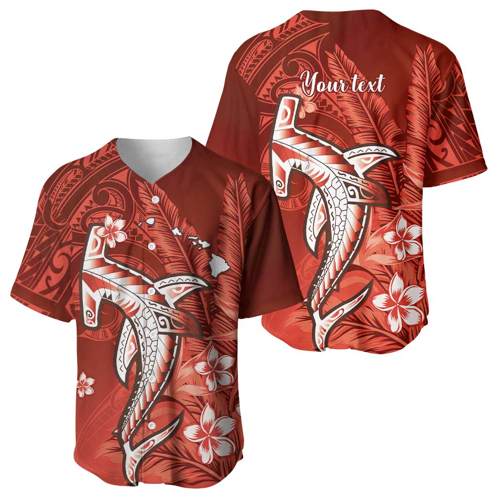 Personalized Hawaiian Maori Hammerhead Shark Baseball Jersey Ulaula Plumeria LT9 - Polynesian Pride