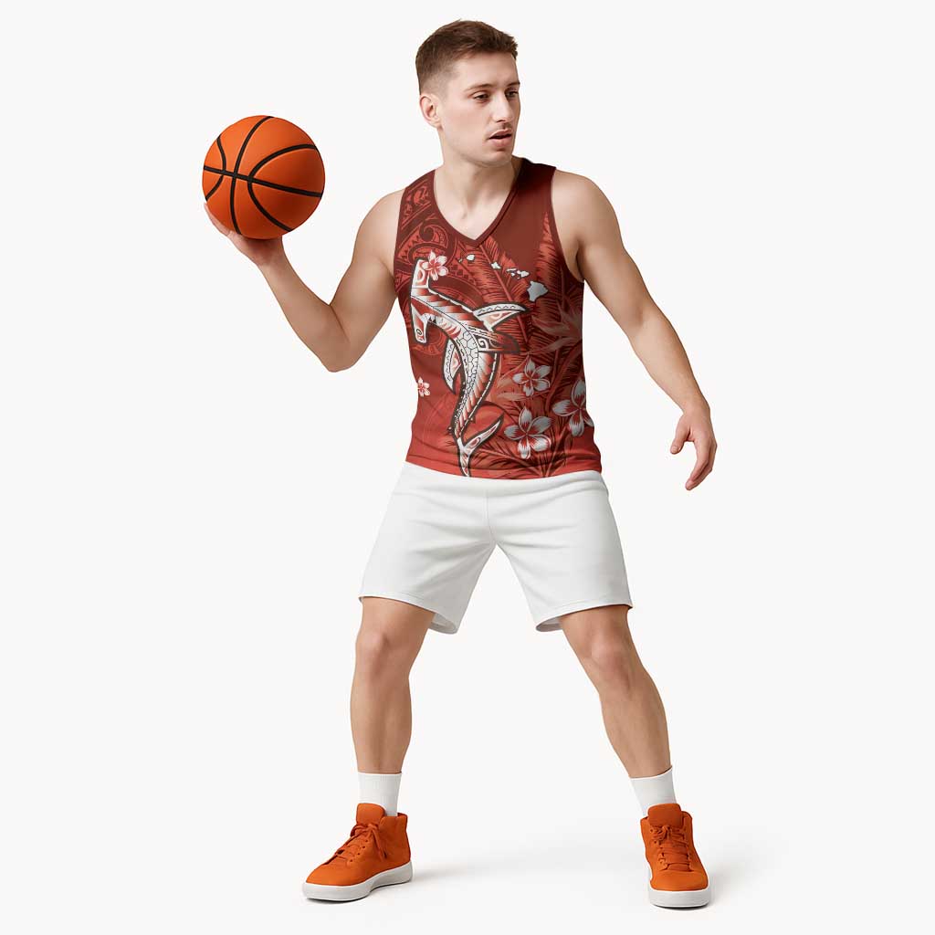Personalized Hawaiian Maori Hammerhead Shark Basketball Jersey Ulaula Plumeria LT9 - Polynesian Pride