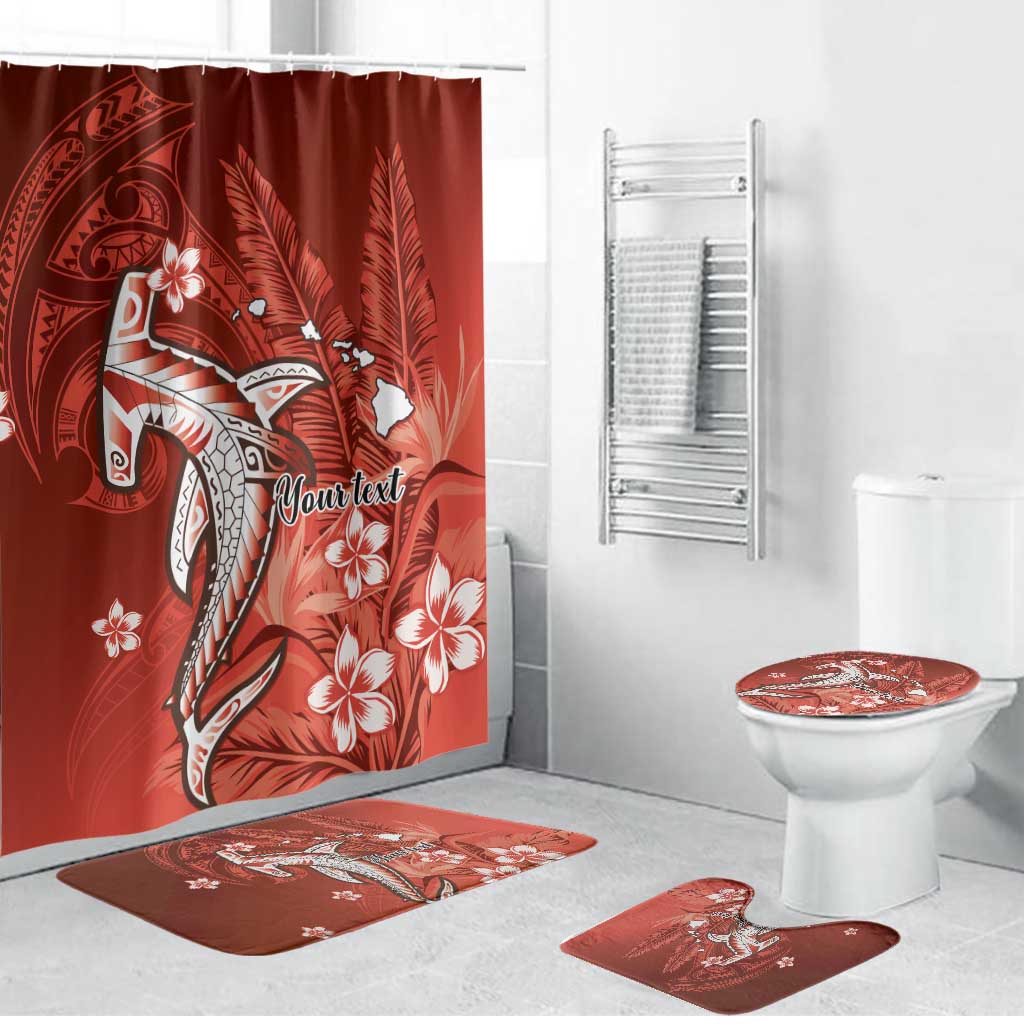 Personalized Hawaiian Maori Hammerhead Shark Bathroom Set Ulaula Plumeria LT9 Bathroom Set (4 pcs) Red - Polynesian Pride