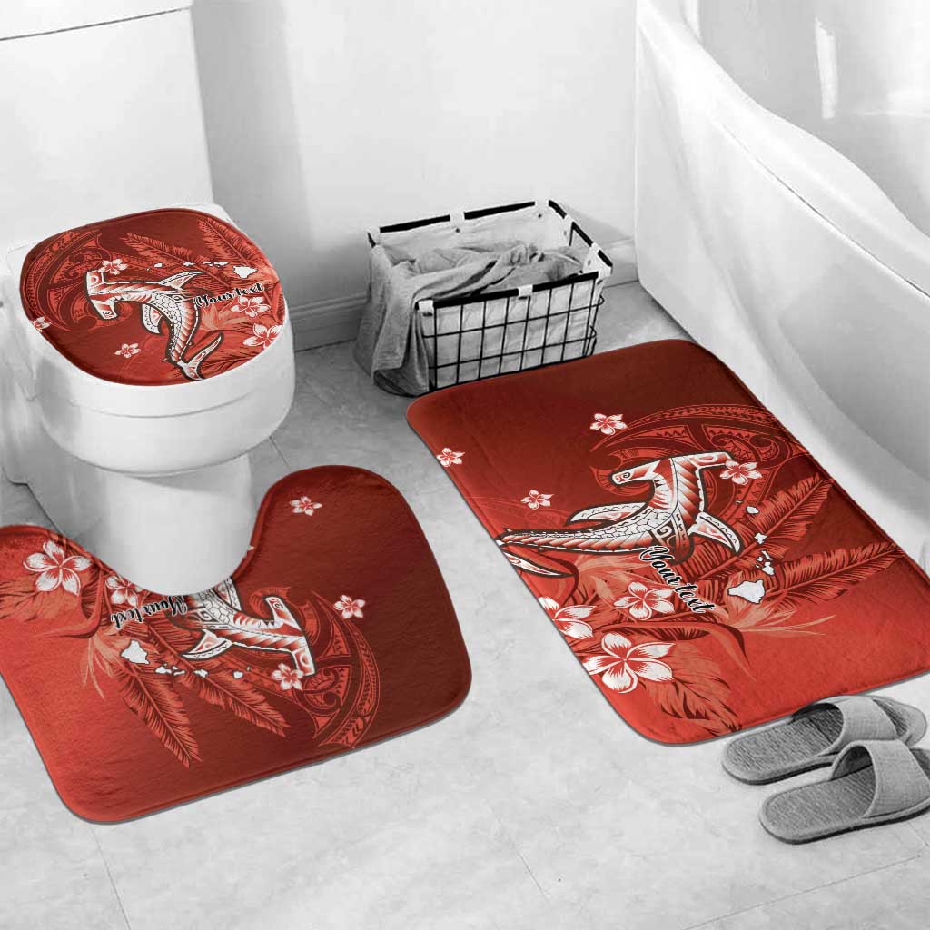 Personalized Hawaiian Maori Hammerhead Shark Bathroom Set Ulaula Plumeria LT9 Mat Set Only (3 pcs) One Size Red - Polynesian Pride