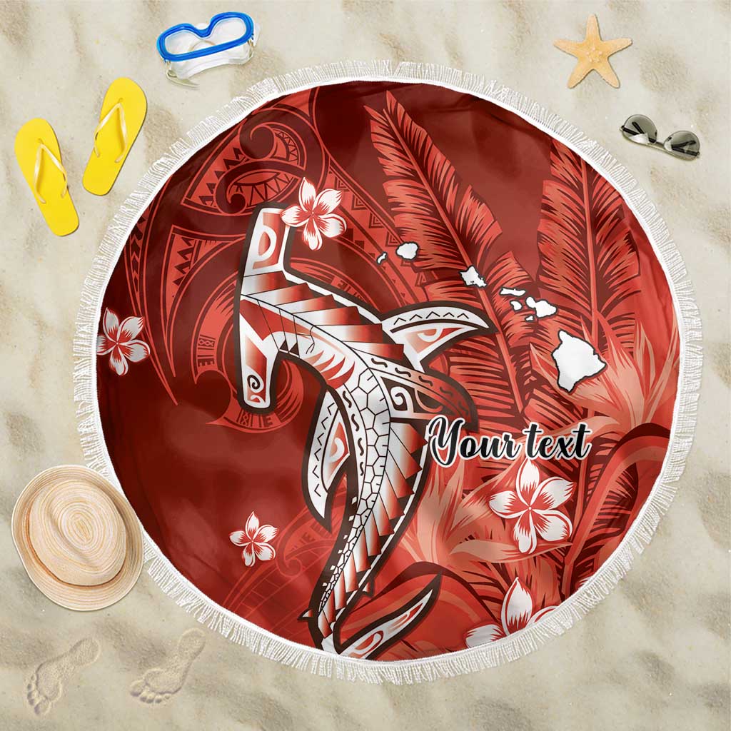 Personalized Hawaiian Maori Hammerhead Shark Beach Blanket Ulaula Plumeria LT9 One Size 150cm Red - Polynesian Pride