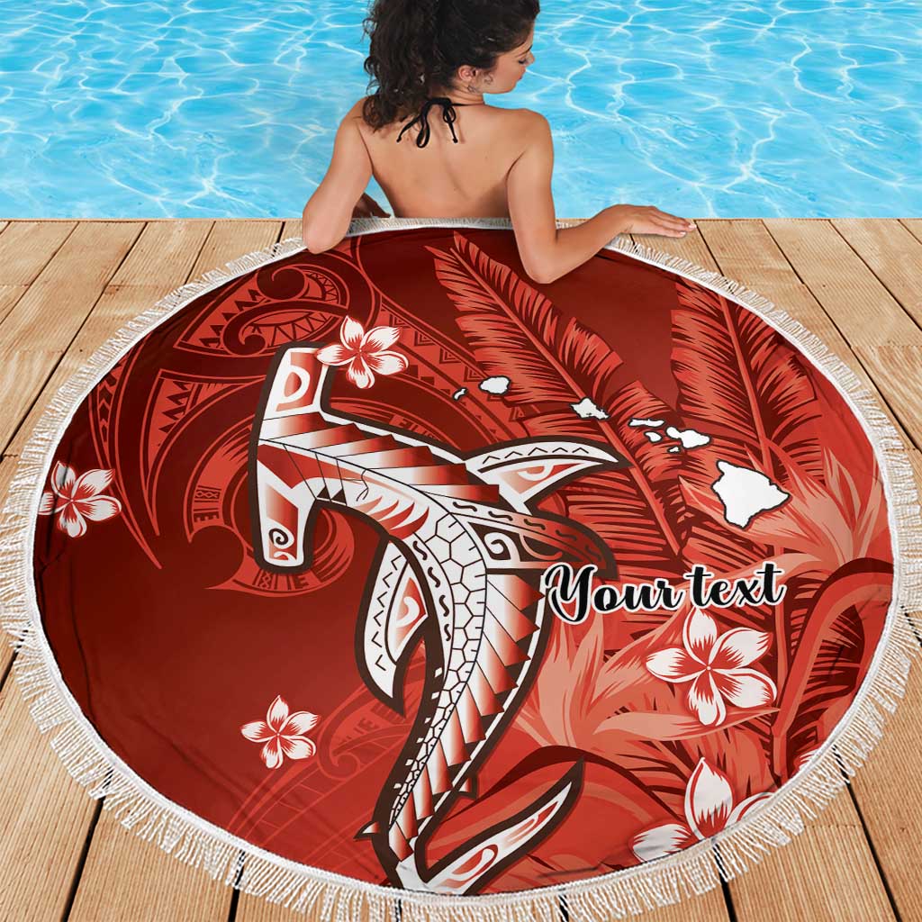 Personalized Hawaiian Maori Hammerhead Shark Beach Blanket Ulaula Plumeria LT9 - Polynesian Pride
