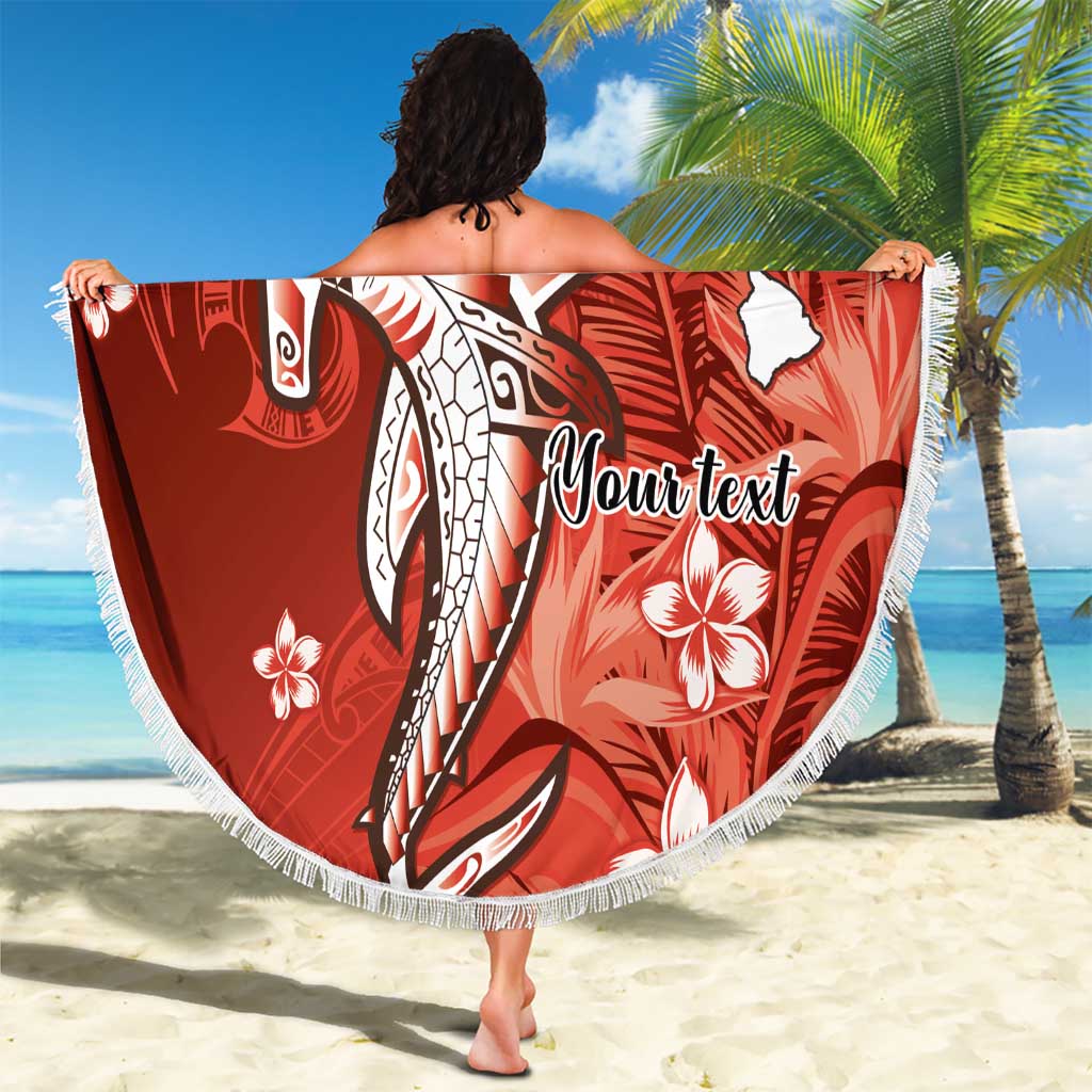 Personalized Hawaiian Maori Hammerhead Shark Beach Blanket Ulaula Plumeria LT9 - Polynesian Pride