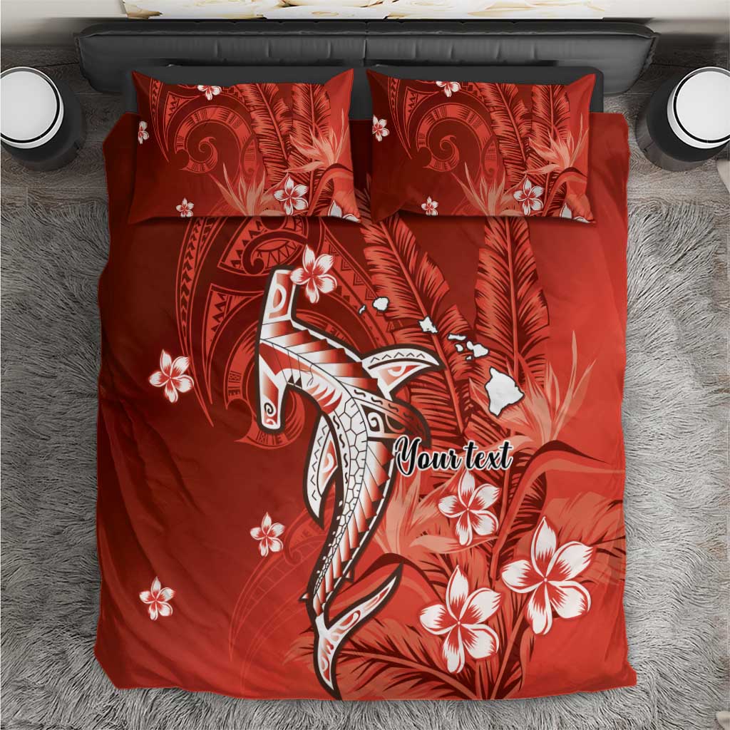 Personalized Hawaiian Maori Hammerhead Shark Bedding Set Ulaula Plumeria LT9 Red - Polynesian Pride