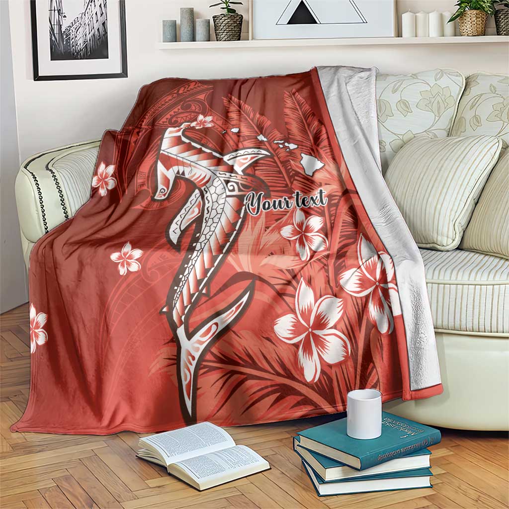 Personalized Hawaiian Maori Hammerhead Shark Blanket Ulaula Plumeria - Polynesian Pride