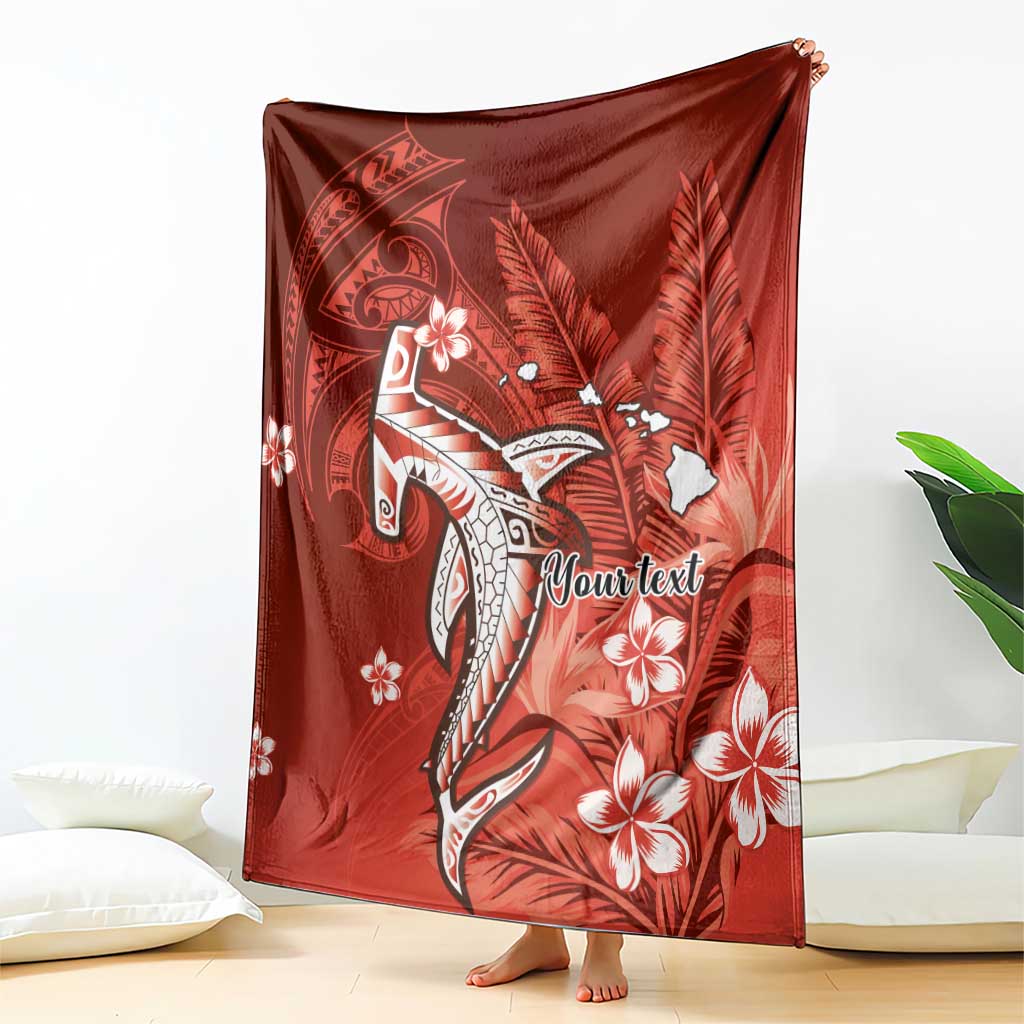 Personalized Hawaiian Maori Hammerhead Shark Blanket Ulaula Plumeria - Polynesian Pride