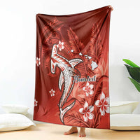 Personalized Hawaiian Maori Hammerhead Shark Blanket Ulaula Plumeria - Polynesian Pride