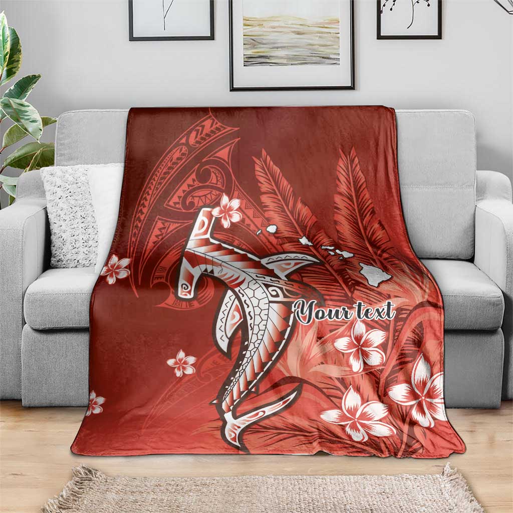 Personalized Hawaiian Maori Hammerhead Shark Blanket Ulaula Plumeria - Polynesian Pride